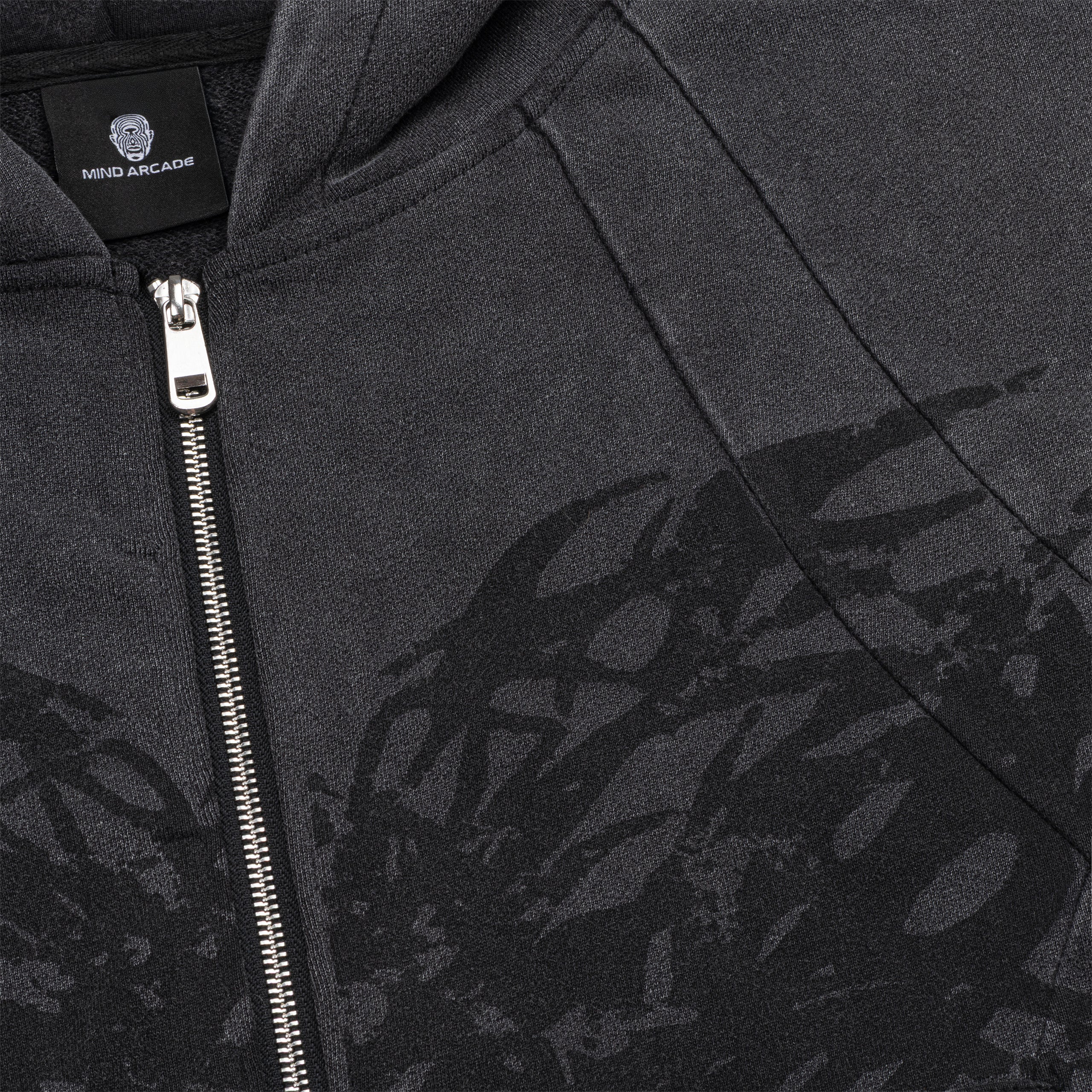 Graphite Washed Boxy Tribal Zip Hoodie - Image 4