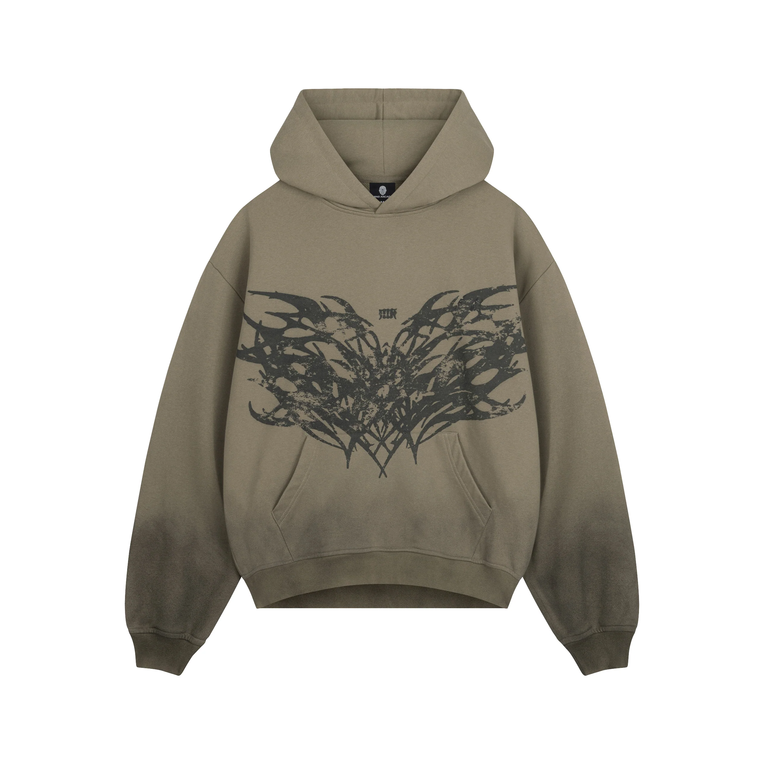 Olive Washed Boxy Tribal Hoodie